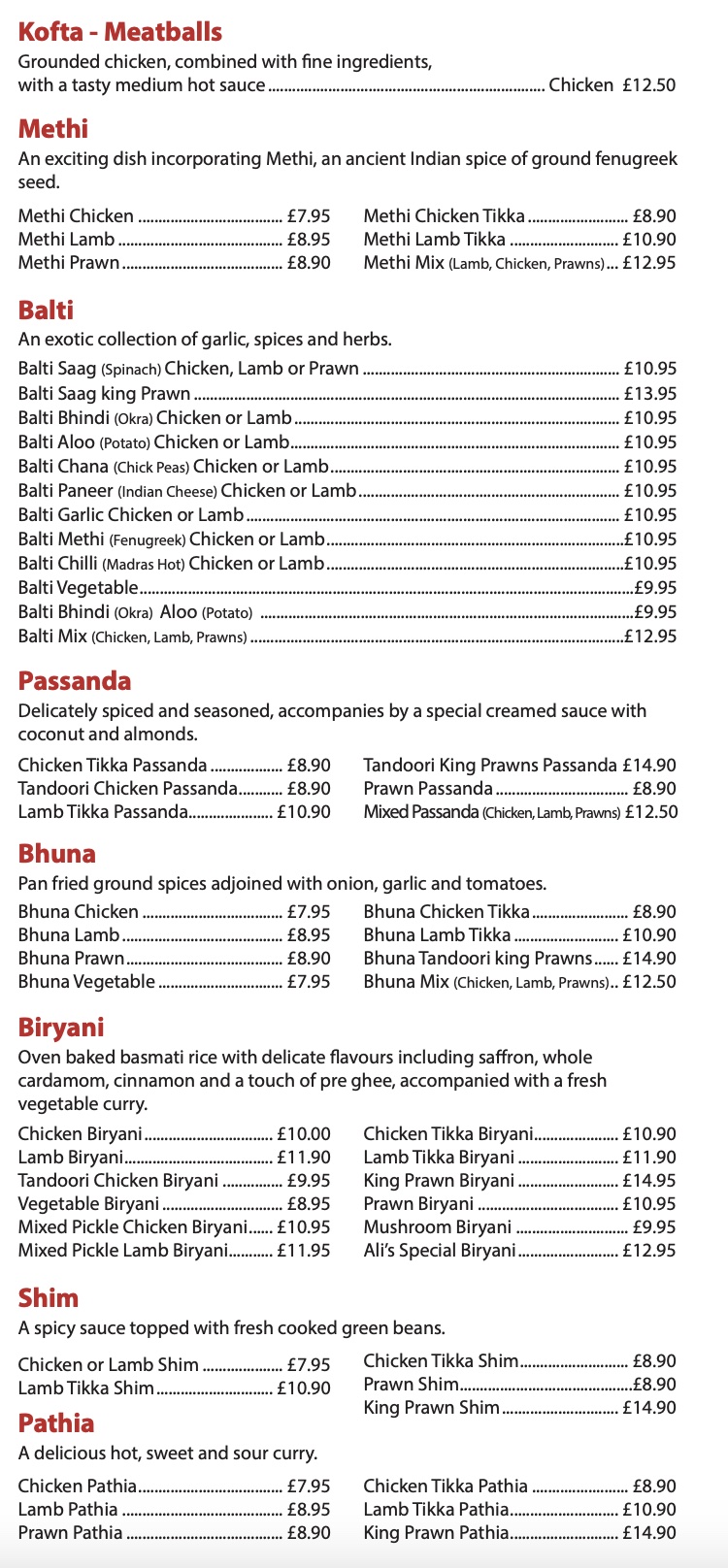 Alis Tandoori Takeaway Menu 2