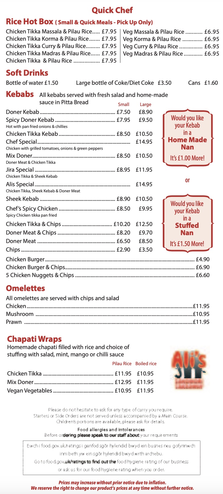 Alis Tandoori Takeaway Menu 5